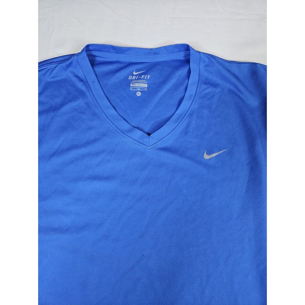 NIKE Shirt Men's Size XL Blue V-Neck Dri-Fit Running Work Out Short Sleeve